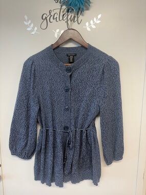 Navy Textured Button-Front Cardigan